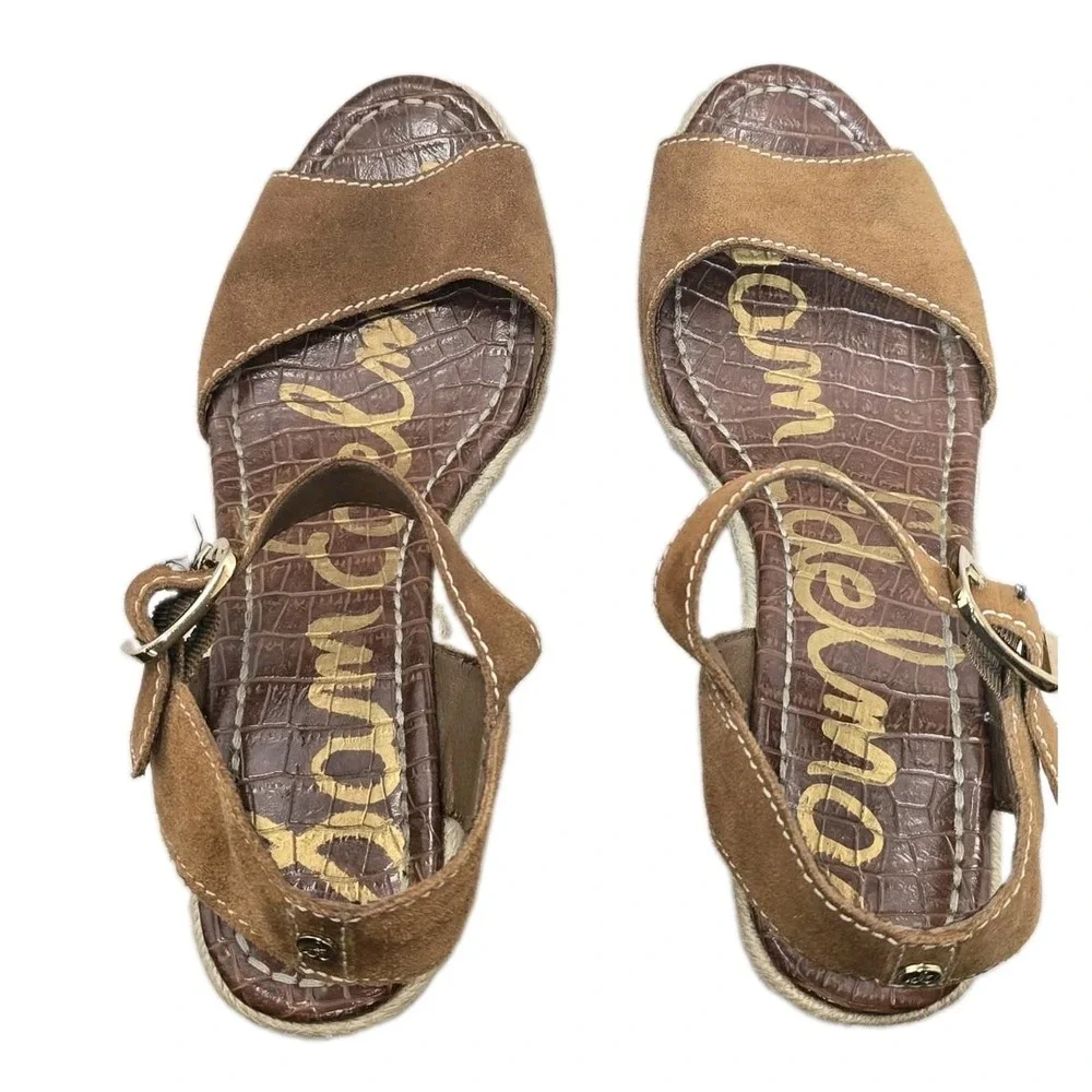 Sam Edelman Brown Suede Espadrille Wedge Sandals Ankle Strap Women's Size 9